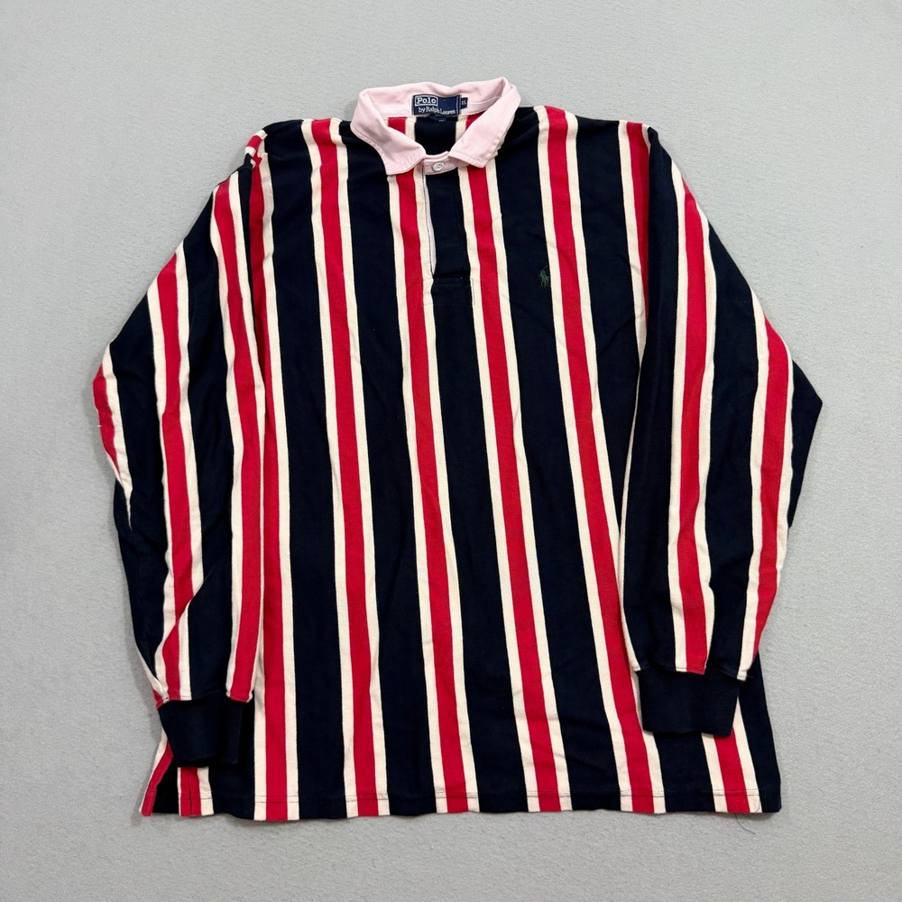 Vintage Polo Ralph Lauren Rugby Shirt Mens XL Multicolor Striped Long Sleeve 90s
